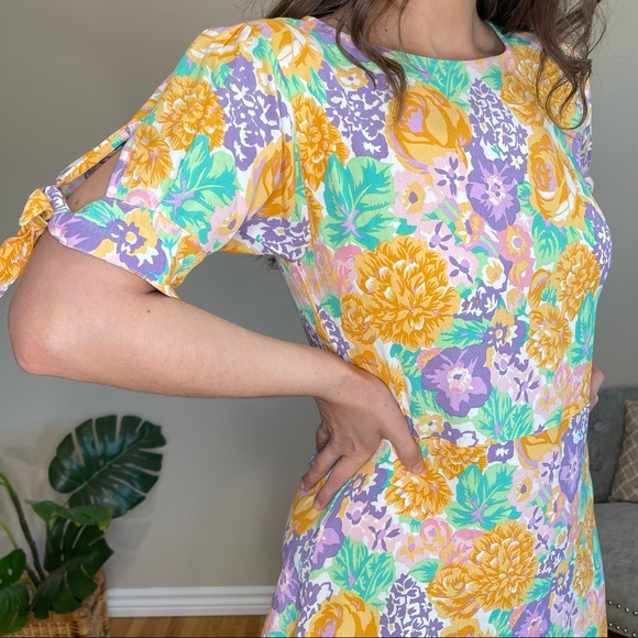 NWT Faithfull the Brand Floral Pastel Tie Sleeve Mini Dress (4) - Picture 6 of 7